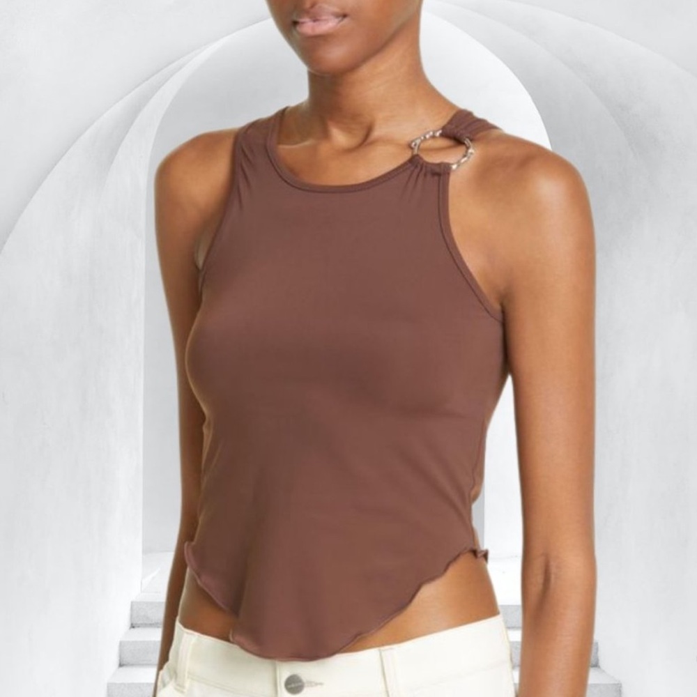Miaou Brown Tank Top with Metal Ring Detail